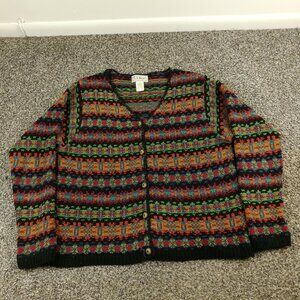 Vintage LL Bean Sweater Fair Isle Cardigan Multicolor Womens Small USA Made
